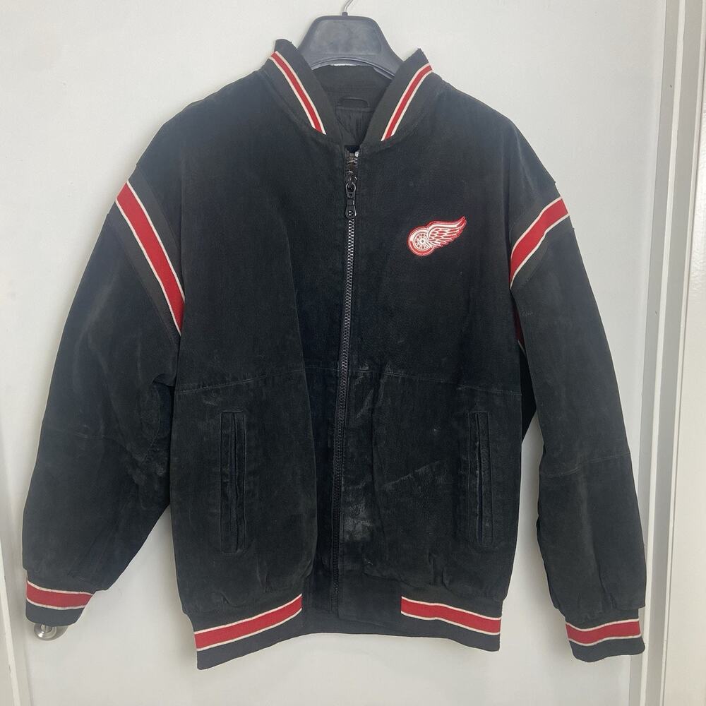 Detroit Red Wings Vintage 90s Suede Leather Bomber Zipper Jacket XL NHL Hockey